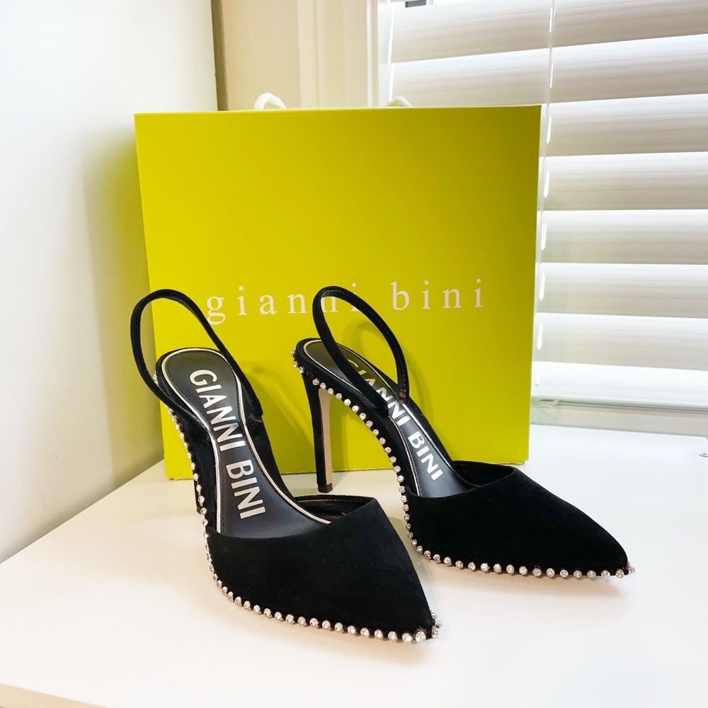 Gianni Bini Black rhinestone Embellished Slingback Pointed Heels